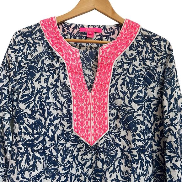 Lilly Pulitzer Ocean Cove Tunic Top Size M Oyster Bay Blue Krillin It - Picture 3 of 16